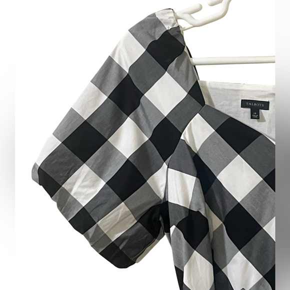 Talbots NWOT zinnia gingham fit & flare poplin midi dress in black white - Picture 9 of 13